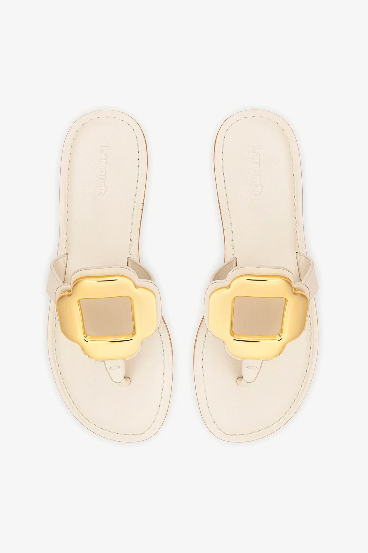 Margherita Thong Sandal in Ivory Leather and Gold Hardware - Image 6