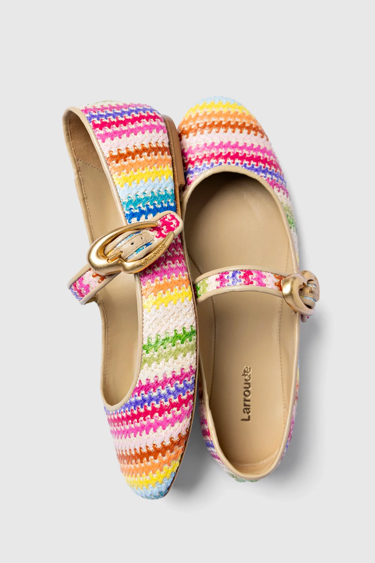 Verona Ballet Flat In Rainbow Raffia and Beige Leather - Image 5