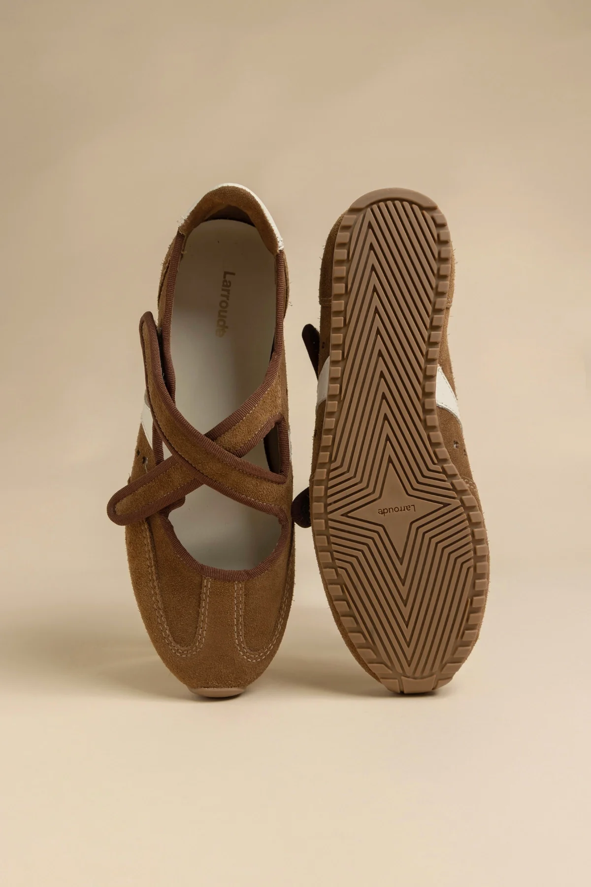 Stella Ballerina Flat In Russet Suede and Ivory Leather - Image 2