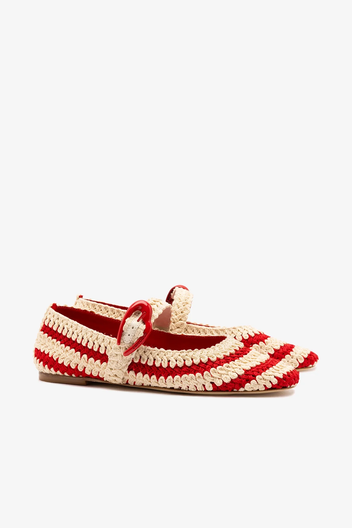 Verona Crochet Ballet Flat In Scarlet and Ivory Crochet - Image 3