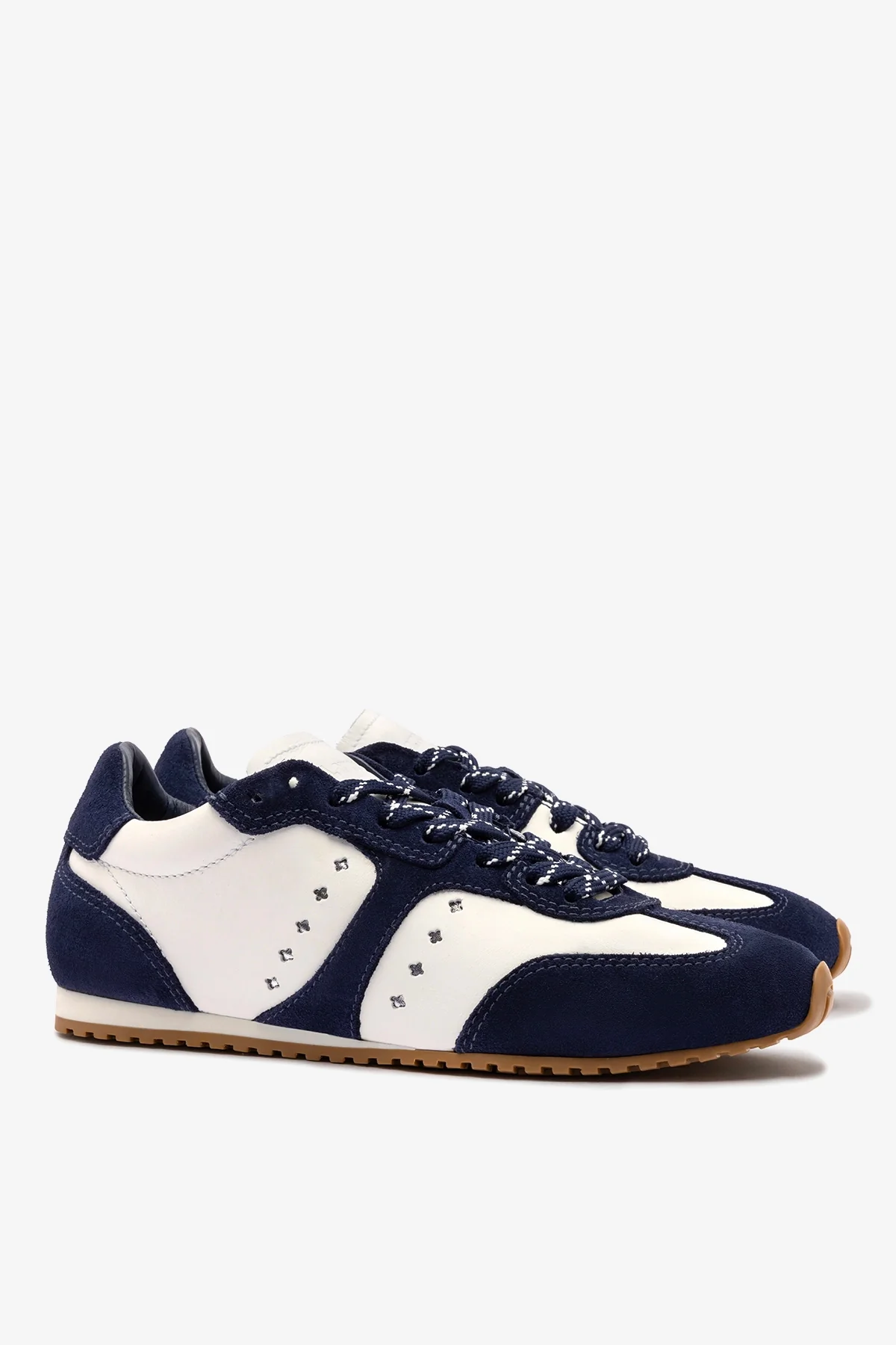 Stella Sneaker In White Leather and Indigo Suede - Image 4